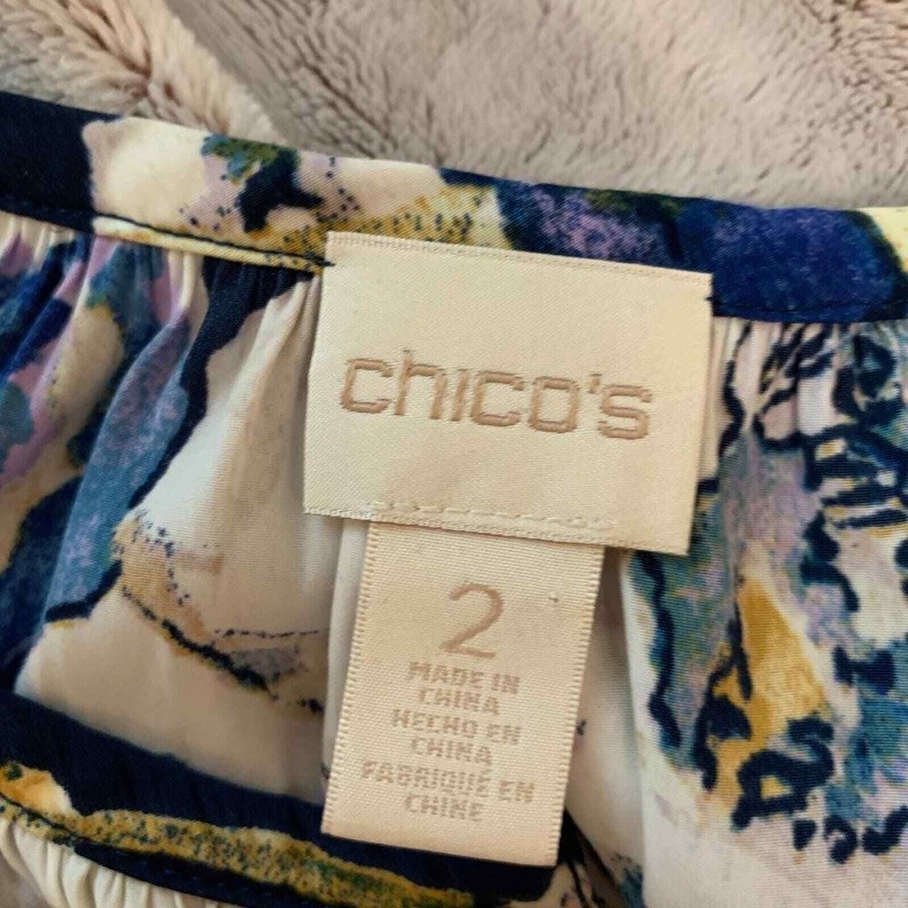 Chico's Primavera‎ Floral Blouse Womens Size Large Navy Long Sleeve V-Neck Top - Picture 4 of 5